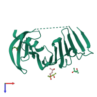 PDB entry 2yzy coloured by chain, top view.