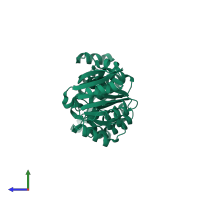 PDB entry 2z0m coloured by chain, side view.