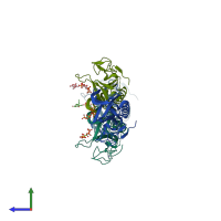 PDB entry 2z0p coloured by chain, side view.