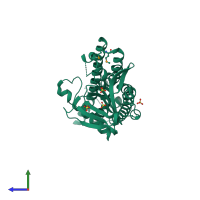 PDB entry 2z0q coloured by chain, side view.
