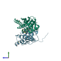 PDB entry 2z0y coloured by chain, side view.