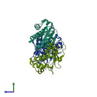 PDB entry 2z15 coloured by chain, side view.