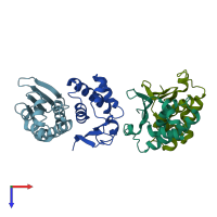 PDB entry 2z15 coloured by chain, top view.