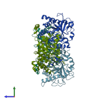 PDB entry 2z1b coloured by chain, side view.