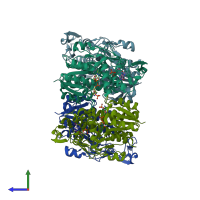 PDB entry 2z1m coloured by chain, side view.