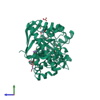 PDB entry 2z1w coloured by chain, side view.