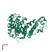 PDB entry 2z1w coloured by chain, top view.