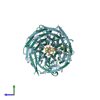 PDB entry 2z2p coloured by chain, side view.