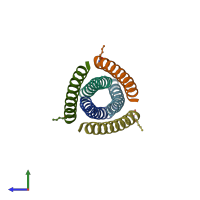PDB entry 2z2t coloured by chain, side view.