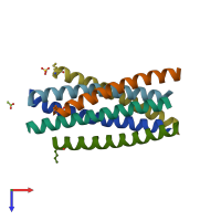PDB entry 2z2t coloured by chain, top view.