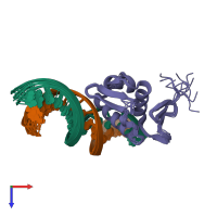 PDB entry 2z33 coloured by chain, ensemble of 10 models, top view.