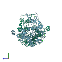 PDB entry 2z39 coloured by chain, side view.