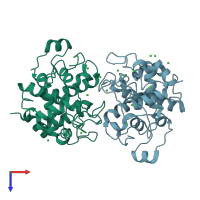 PDB entry 2z39 coloured by chain, top view.