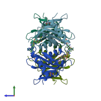 PDB entry 2z3i coloured by chain, side view.
