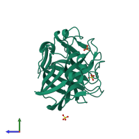 PDB entry 2z42 coloured by chain, side view.