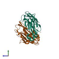 PDB entry 2z4q coloured by chain, side view.