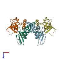 PDB entry 2z6k coloured by chain, top view.