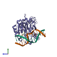 PDB entry 2z6u coloured by chain, side view.