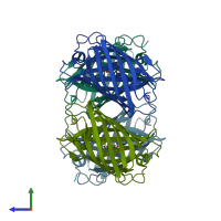 PDB entry 2z6y coloured by chain, side view.