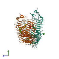 PDB entry 2z7x coloured by chain, side view.