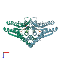PDB entry 2z9d coloured by chain, top view.