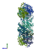 PDB entry 2z9s coloured by chain, side view.