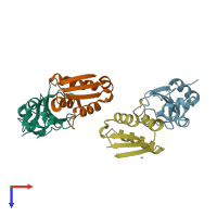 PDB entry 2za4 coloured by chain, top view.