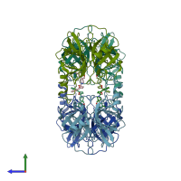 PDB entry 2za5 coloured by chain, side view.