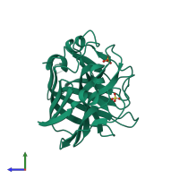 PDB entry 2za9 coloured by chain, side view.