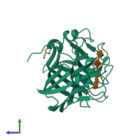 PDB entry 2zaa coloured by chain, side view.