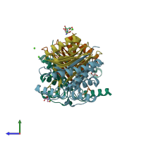 PDB entry 2zal coloured by chain, side view.