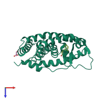 PDB entry 2zas coloured by chain, top view.