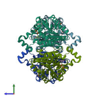 PDB entry 2zat coloured by chain, side view.