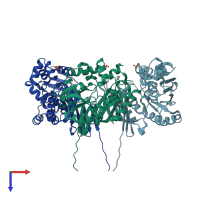 PDB entry 2zau coloured by chain, top view.