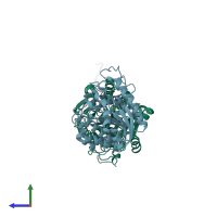 PDB entry 2zav coloured by chain, side view.