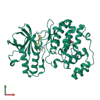 PDB entry 2zb0 coloured by chain, front view.