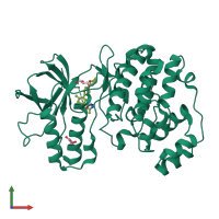 PDB entry 2zb1 coloured by chain, front view.