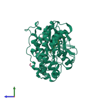 PDB entry 2zb1 coloured by chain, side view.