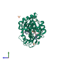 PDB entry 2zb4 coloured by chain, side view.