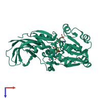PDB entry 2zb7 coloured by chain, top view.