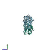 PDB entry 2zbi coloured by chain, side view.