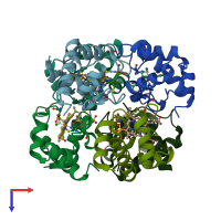 PDB entry 2zbo coloured by chain, top view.