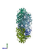 PDB entry 2zbt coloured by chain, side view.