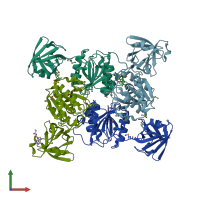 PDB entry 2zbu coloured by chain, front view.