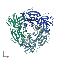 PDB entry 2zbv coloured by chain, front view.