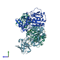 PDB entry 2zbv coloured by chain, side view.
