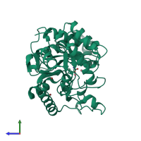 PDB entry 2zc1 coloured by chain, side view.