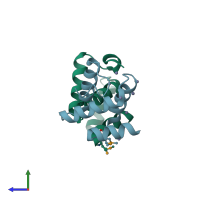 PDB entry 2zc2 coloured by chain, side view.