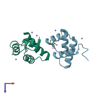 PDB entry 2zc2 coloured by chain, top view.