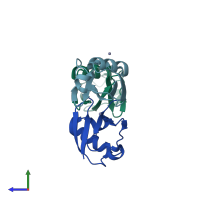 PDB entry 2zcb coloured by chain, side view.